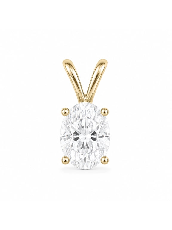 14K Solid Yellow Gold Lab Grown Moissanite Oval Cut Solitaire Pendant | Double Loop Bail | 8x6mm 1.25 CTW | Pendant Only | Fine Jewelry Luxury Gift, Birthday, Anniversary, Mothers Day