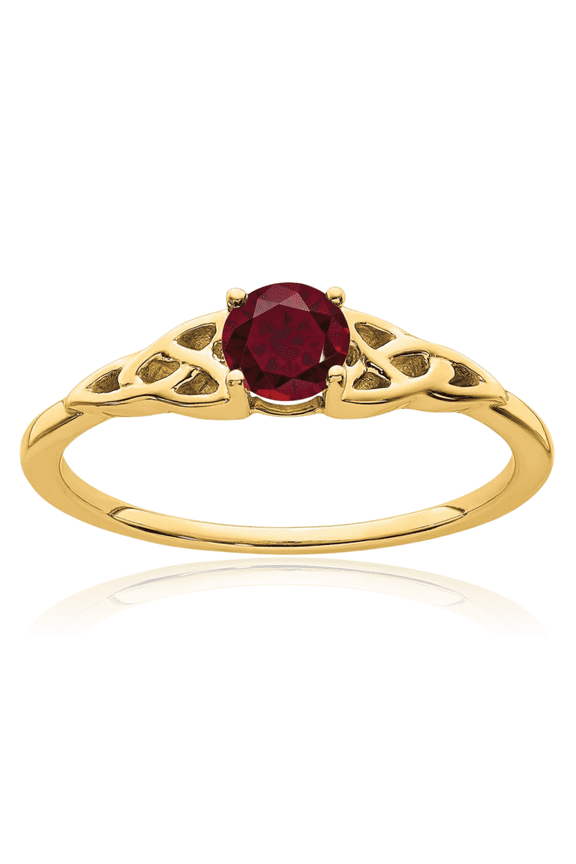 14K Solid Yellow Gold Lab Red Ruby Heart Irish Claddagh Celtic Love Knot Ring July Birthstone Jewelry