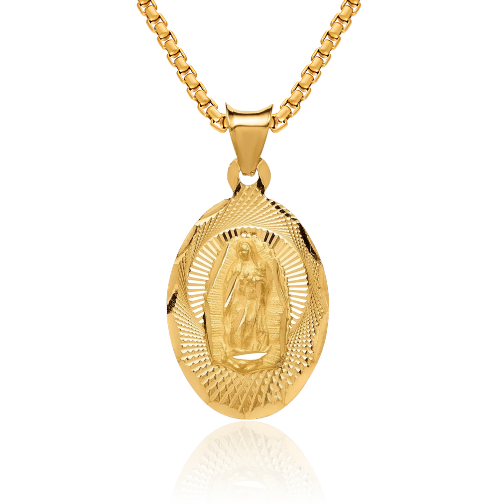 14K Solid Yellow Gold Our Lady of Guadalupe Virgin Mary Necklace ...