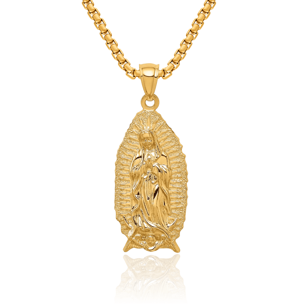 14K Solid Yellow Gold Our Lady of Guadalupe Virgin Mary Necklace ...