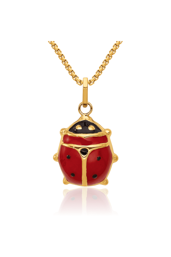 14K Solid Yellow Gold Ladybug Necklace Chain Pendant Charm