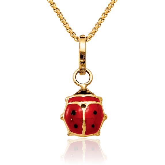 14K Solid Yellow Gold Ladybug Necklace Chain Pendant Charm with chain 16inch