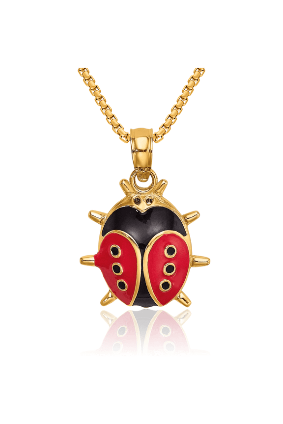 14K Solid Yellow Gold Ladybug Necklace Chain Pendant Charm