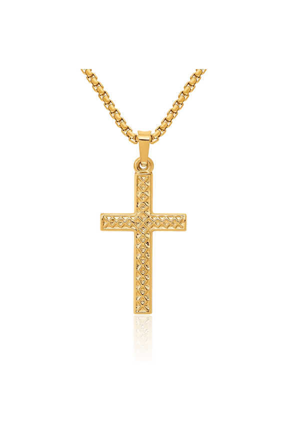 14K Solid Yellow Gold Latin Mexican Holy Cross Necklace Religious Chain Pendant Jesus Christ Charm