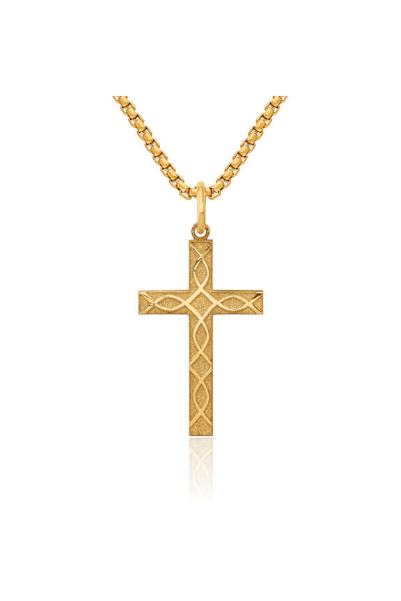 14K Solid Yellow Gold Latin Mexican Holy Cross Necklace Religious Chain Pendant Jesus Christ Charm