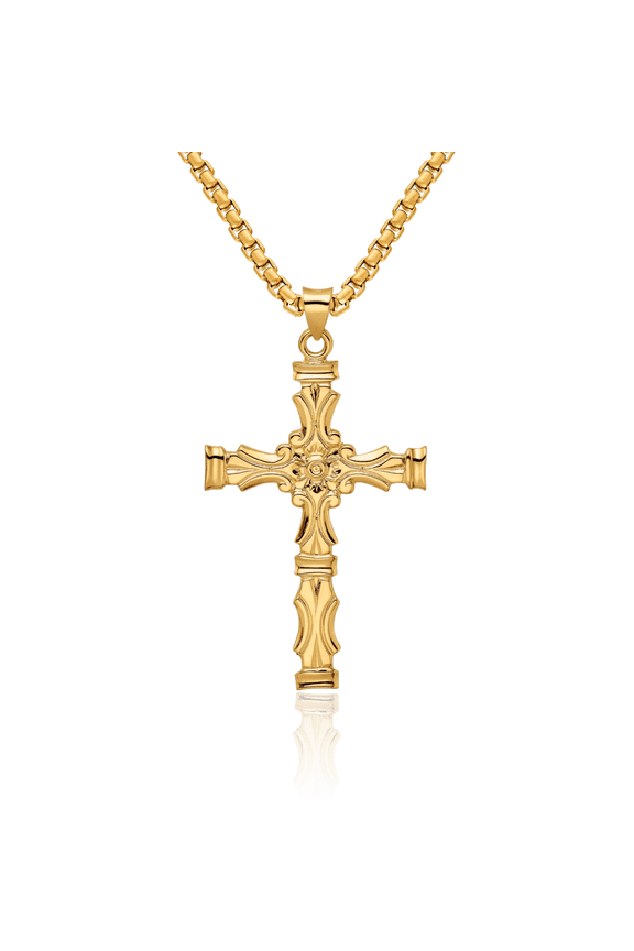 14K Solid Yellow Gold Latin Mexican Holy Cross Necklace Religious Chain Pendant Jesus Christ Charm