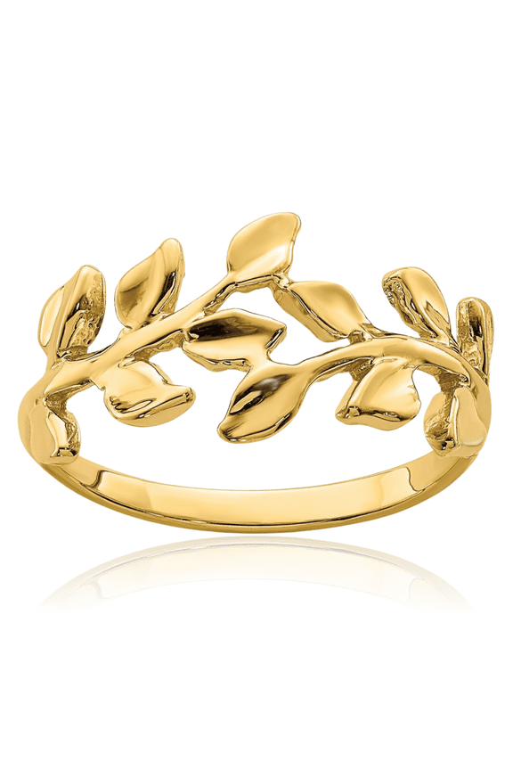 14K Solid Yellow Gold Leaf Flower Ring