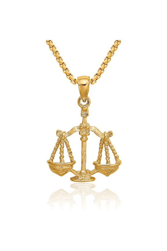 14K Solid Yellow Gold Libra Zodiac Necklace Scale Balance Horoscope Pendant September October Birthday Charm Astrology Jewelry