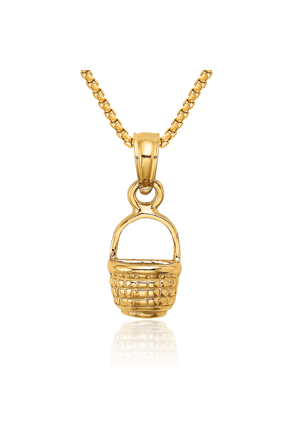 14K Solid Yellow Gold Lightship Nantucket Basket Necklace Hanging Charm Pendant