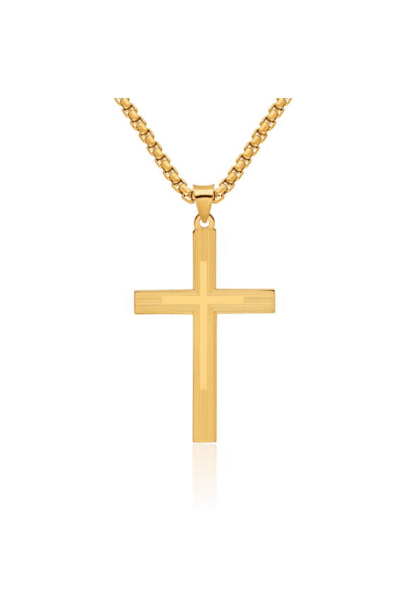 14K Solid Yellow Gold Line Latin Mexican Holy Cross Necklace Religious Chain Pendant Jesus Christ Charm