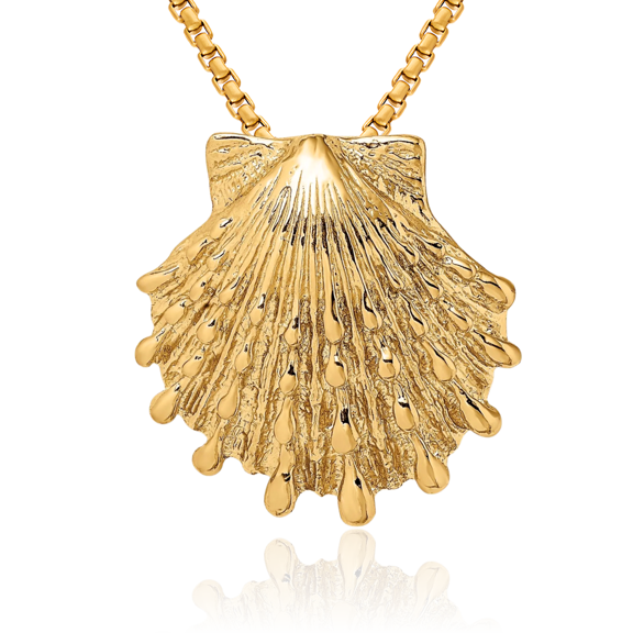 14K Solid Yellow Gold Lions Paw Scallop Shell Slide Necklace Chain Pendant Charm