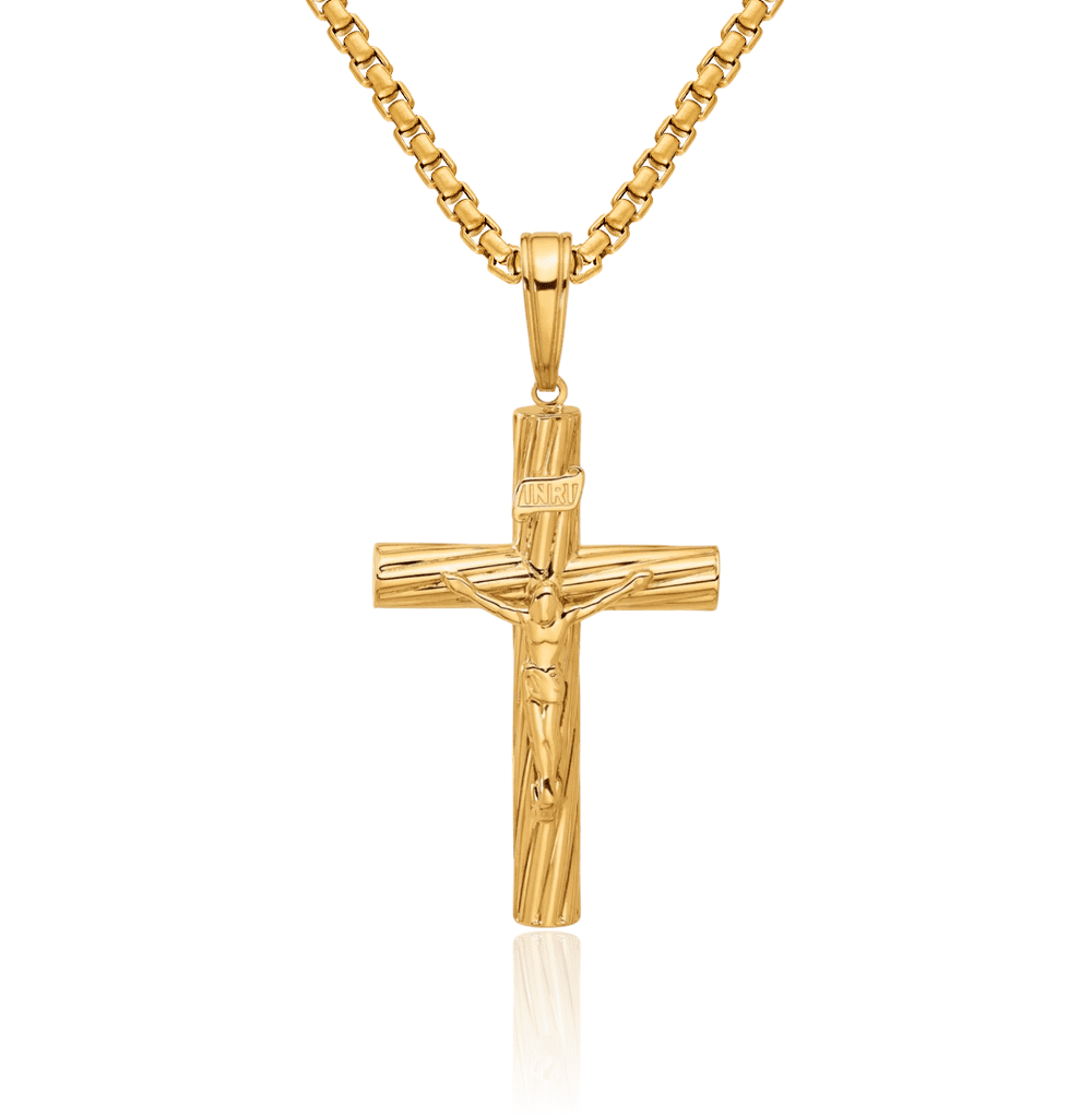 Yellow Jesus Chain 14K Solid Yellow Gold Lord Jesus Christ Crucifix Holy Cross Necklace ...