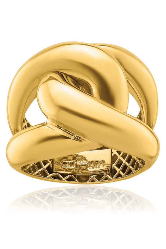 14K Solid Yellow Gold Love Knot Statement Ring