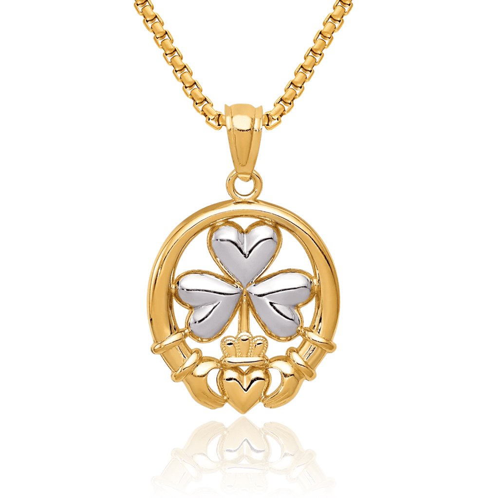 14K Solid Yellow Gold Lucky Clover Leaf Shamrock Flower Heart Irish ...