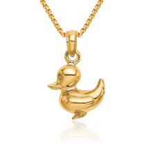 14K Solid Yellow Gold Mallard Duck Good Luck Bird Necklace Chain Pendant Charm
