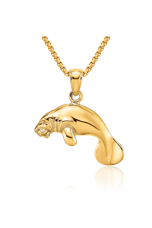 14K Solid Yellow Gold Manatee Necklace Chain Pendant Charm