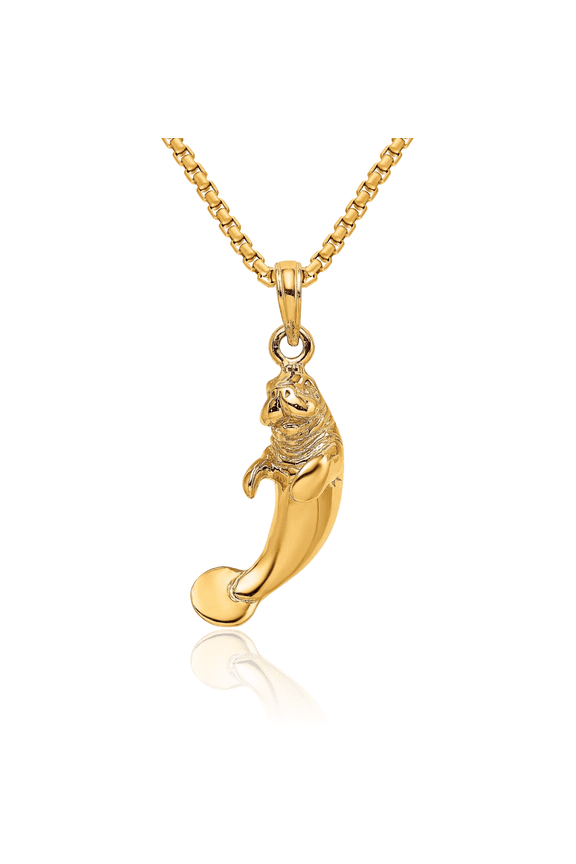 14K Solid Yellow Gold Manatee Necklace Chain Pendant Charm
