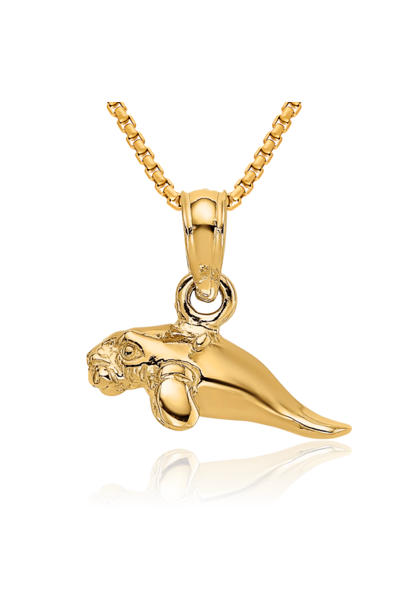 14K Solid Yellow Gold Manatee Necklace Chain Pendant Charm