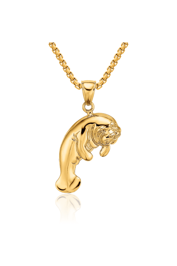 14K Solid Yellow Gold Manatee Necklace Chain Pendant Charm