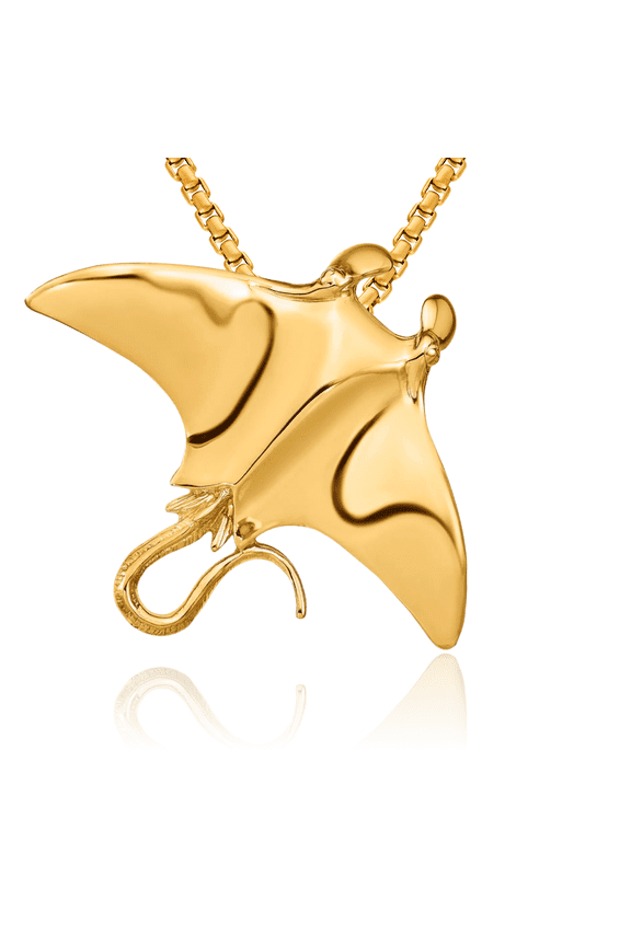 14K Solid Yellow Gold Manta Ray Slide Necklace Chain Pendant Charm