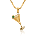 thumbnail image 1 of 14K Solid Yellow Gold Martini Glass Green Cubic Zirconia CZ Olive Necklace Chain Pendant Charm with chain 20inch, 1 of 8