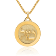 thumbnail image 1 of 14K Solid Yellow Gold Mazel Symbol Disc Necklace Judaica Religious Chain Pendant Israel Charm with chain 16inch, 1 of 11