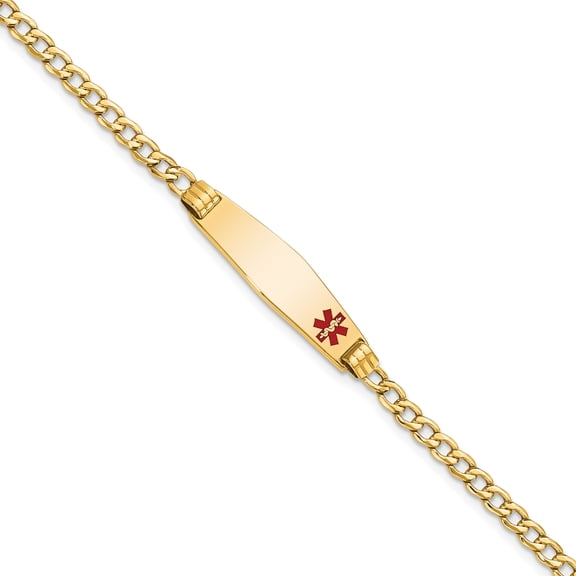 14K Solid Yellow Gold Medical Alert ID Cuban Name Bar Identification Bracelet