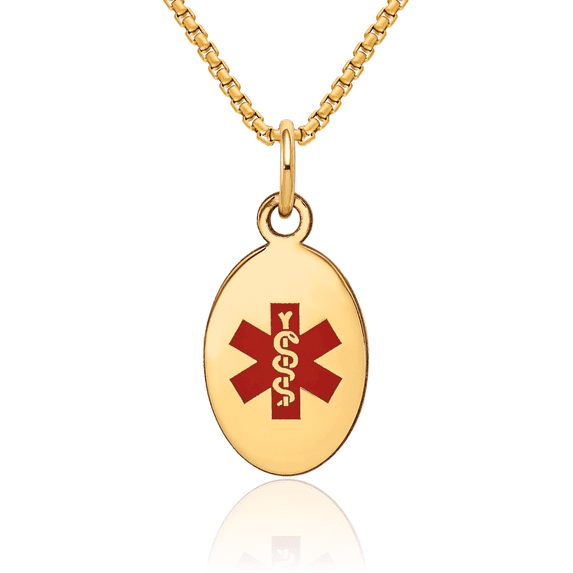 14K Solid Yellow Gold Medical Alert Necklace Chain Pendant Charm