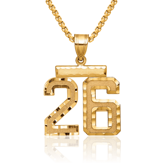 14K Solid Yellow Gold Medium Number 26 Necklace Chain Pendant Charm ...