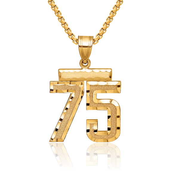 14K Solid Yellow Gold Medium Number 75 Necklace Chain Pendant Charm ...