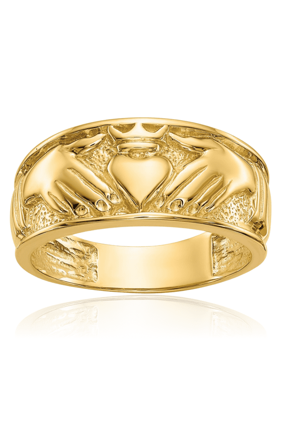 14K Solid Yellow Gold Mens Heart Irish Claddagh Celtic Ring Jewelry
