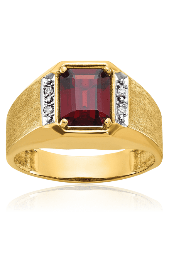 14K Solid Yellow Gold Mens Lab Red Ruby Diamond Statement Ring