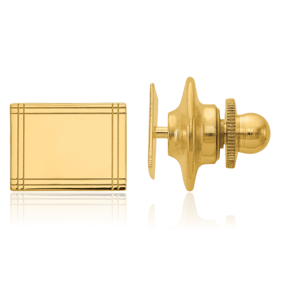 14K Solid Yellow Gold Mens Rectangular Line Tie Clip Bar Tac