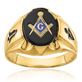 thumbnail image 1 of 14K Solid Yellow Gold Mens Vintage Oval Black Onyx Master Mason Signet Freemason Masonic Ring, 1 of 12