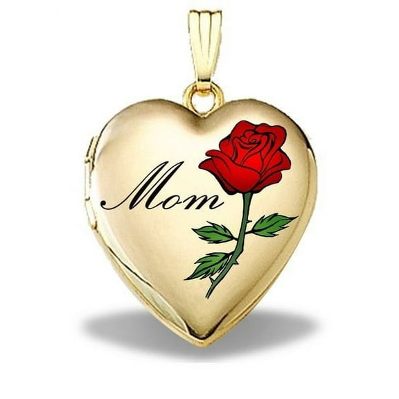 14K Solid Yellow Gold Mothers Day "Mom" Heart Locket - 3/4 Inch X 3/4 Inch in Solid 14K Yellow Gold