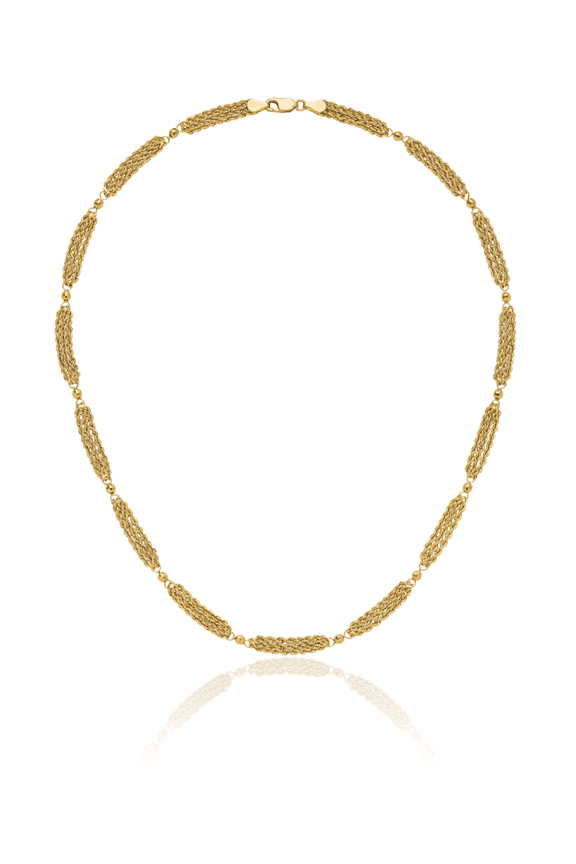 14K Solid Yellow Gold Multi Strand Beaded Ball Necklace Chain