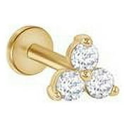 ESTELLA COLLECTIONS 14K Solid Yellow Gold Natural Diamond Trio Trinity Cartilage Stud Earrings-Three Stone Diamond Cluster Stud-Tragus Helix Conch Ear Piercing-Intearnally Threaded Flat Back Labret-Jewelry For Men Women