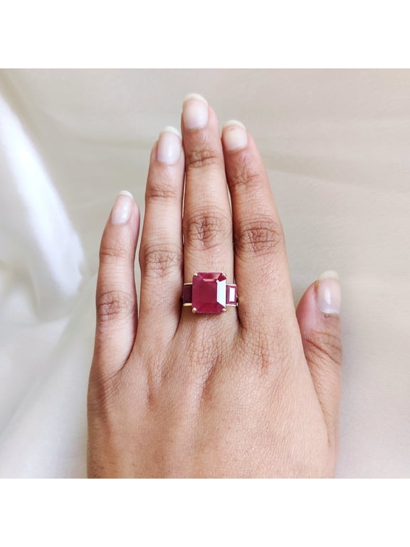 14K Solid Yellow Gold Natural Ruby Statement Ring, July Birthstone