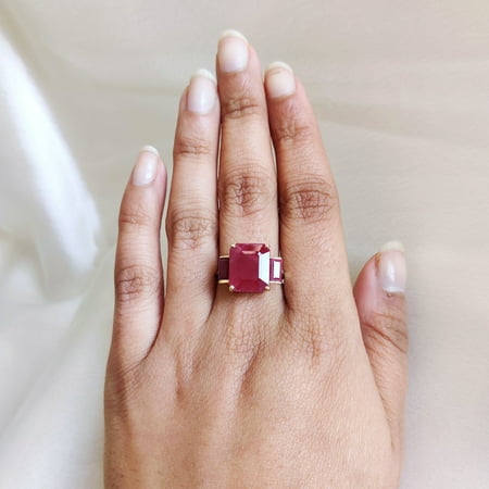 14K Solid Yellow Gold Natural Ruby Statement Ring, July Birthstone