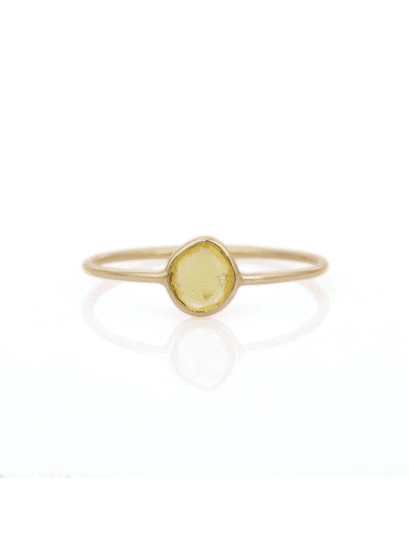 14K Solid Yellow Gold Natural Yellow Sapphire Gemstone Ring- Everyday Wear Minimalist Ring
