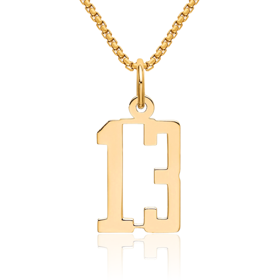 14K Solid Yellow Gold Number 13 Necklace Chain Pendant Charm