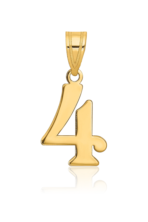 14K Solid Yellow Gold Small Number 4 Pendant Necklace - 17.04mm 5/8 inch - Polished Women's
