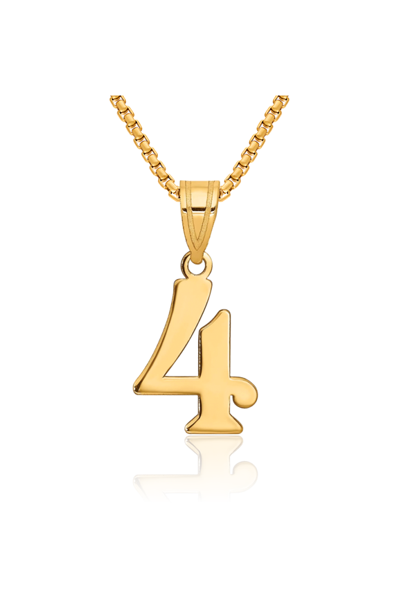 14K Solid Yellow Gold Number 4 Necklace Chain Pendant Charm