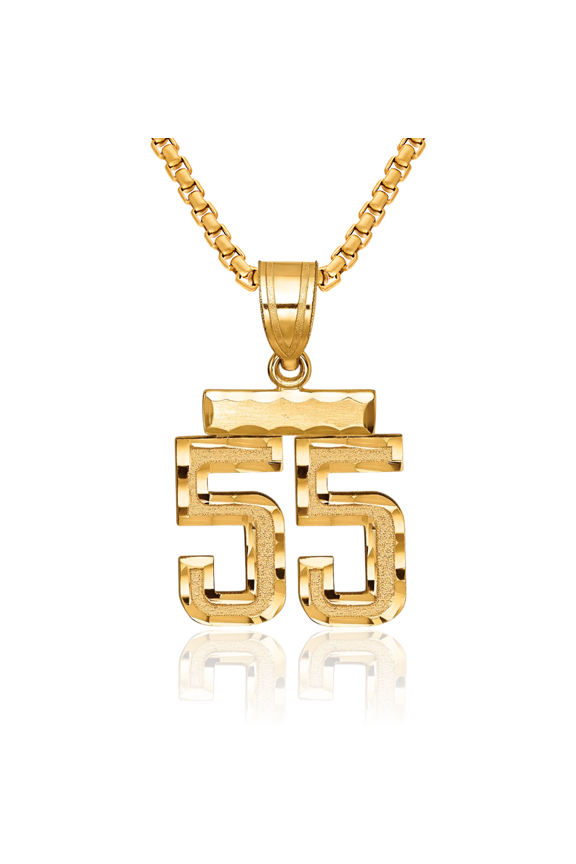 14K Solid Yellow Gold Number 55 Necklace Chain Pendant Charm