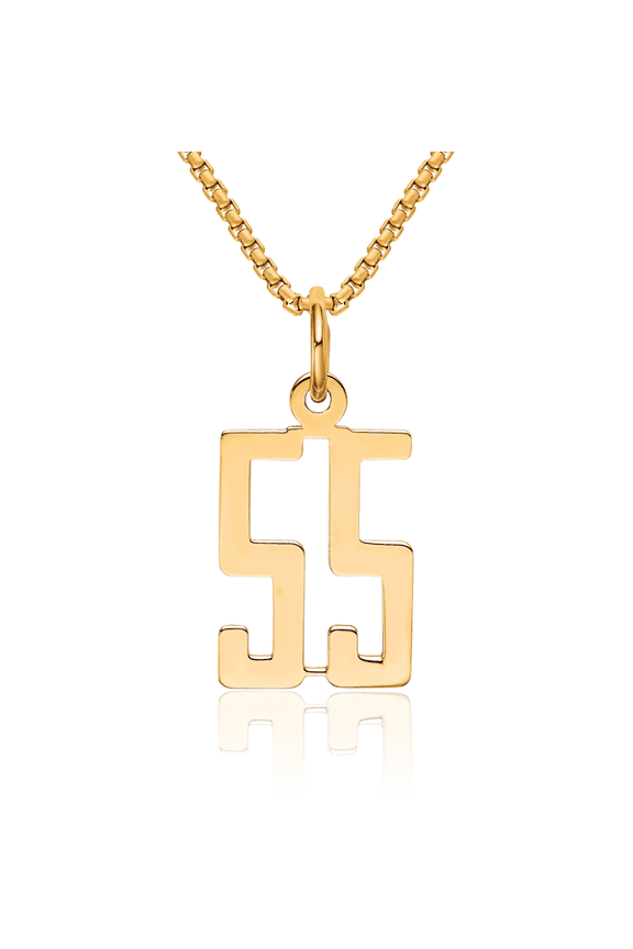 14K Solid Yellow Gold Number 55 Necklace Chain Pendant Charm