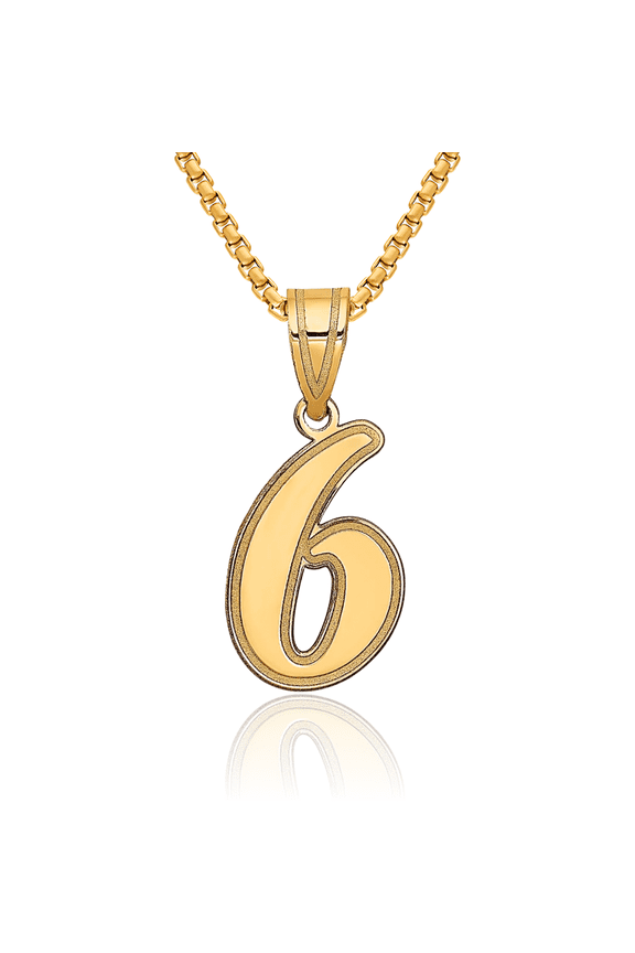 14K Solid Yellow Gold Number 6 Necklace Chain Pendant Charm