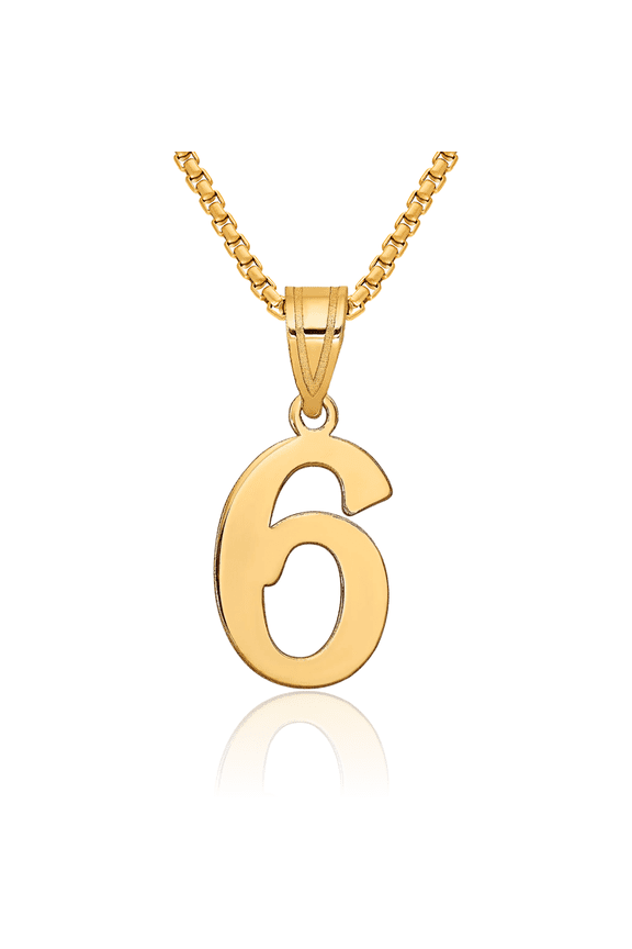 14K Solid Yellow Gold Number 6 Necklace Chain Pendant Charm