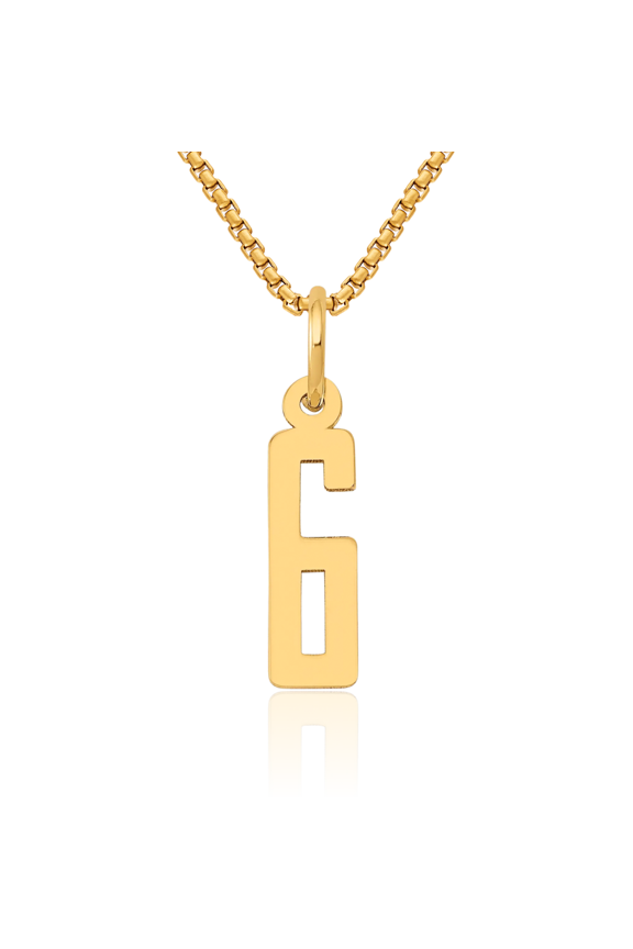 14K Solid Yellow Gold Number 6 Necklace Chain Pendant Charm
