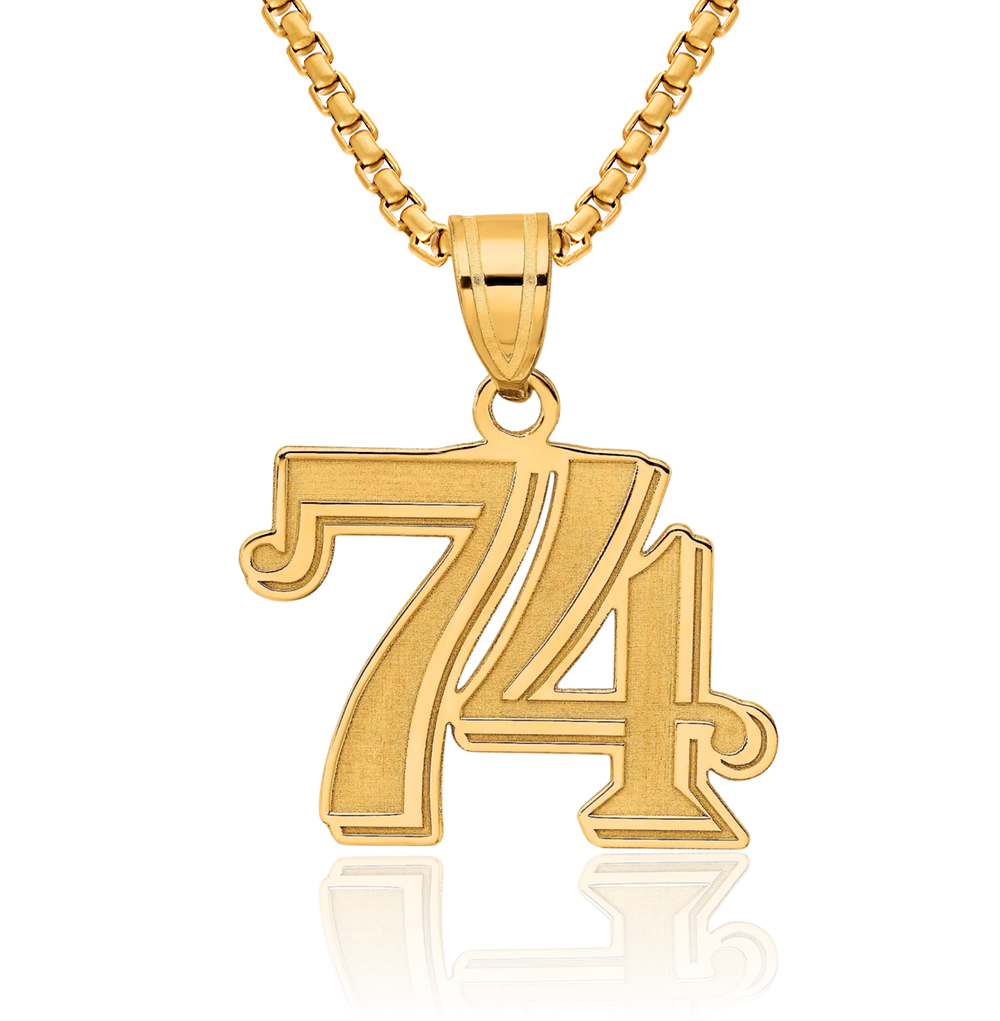 14K Solid Yellow Gold Number 74 Necklace Chain Pendant Charm with chain ...