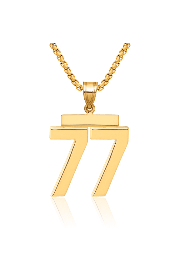14K Solid Yellow Gold Number 77 Necklace Chain Pendant Charm